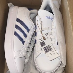 Women's Adidas Grand Court White and Purple Shoes